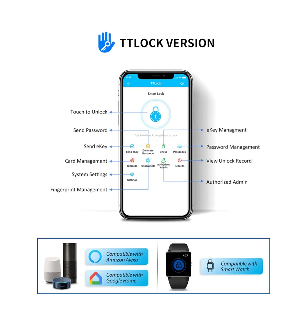 2023 304 Stainless Steel Smart Door Lock with Ttlock APP