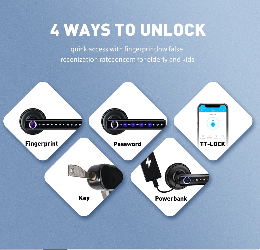 Wireless Key Card RFID Unlock Digital Tt Lock Safe Keyless Electronic Smart Door Fingerprint Handle Lock