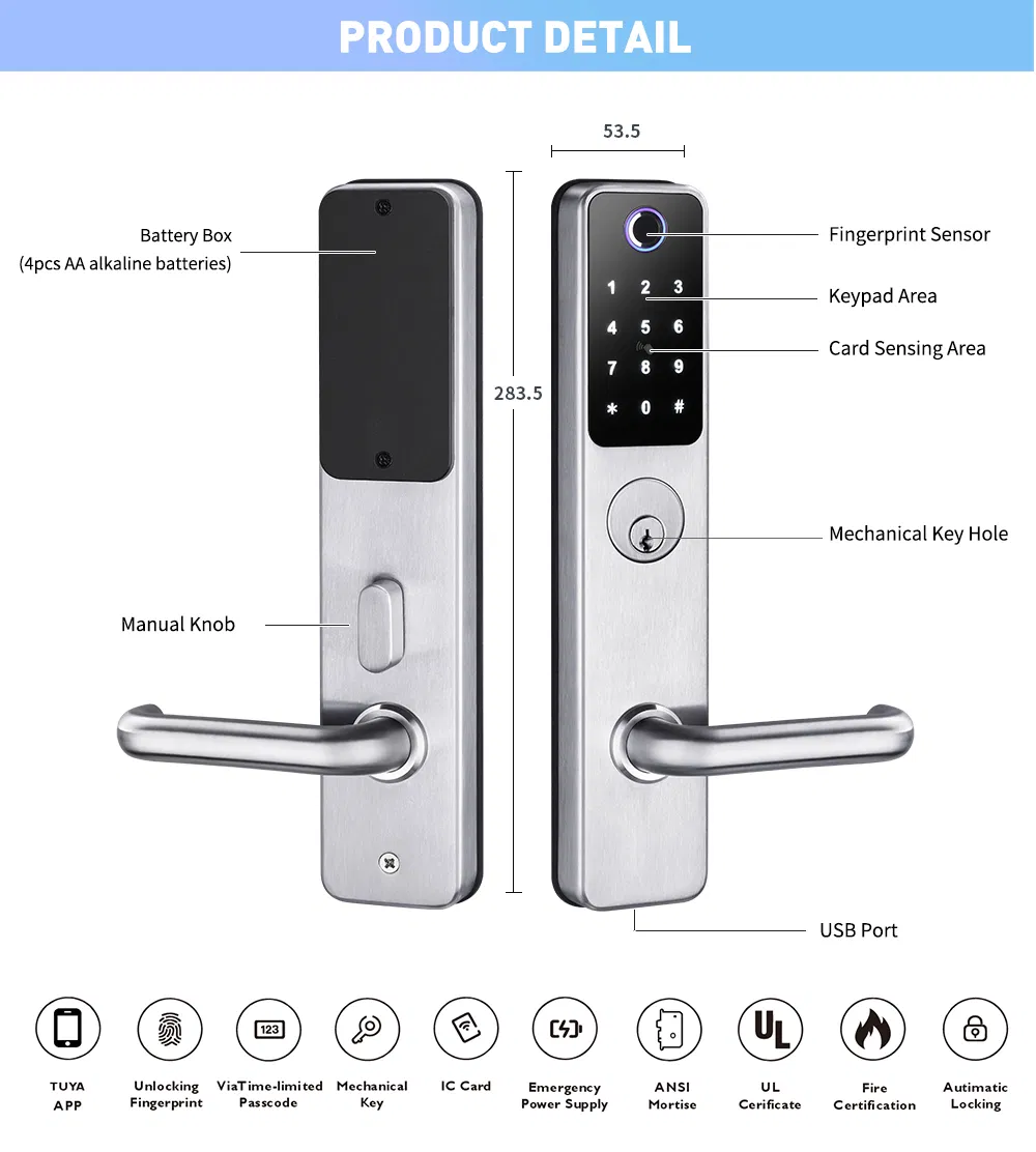 New Product Tuya - System Smart Lock with Waterproof and Fire - Proof Certifications