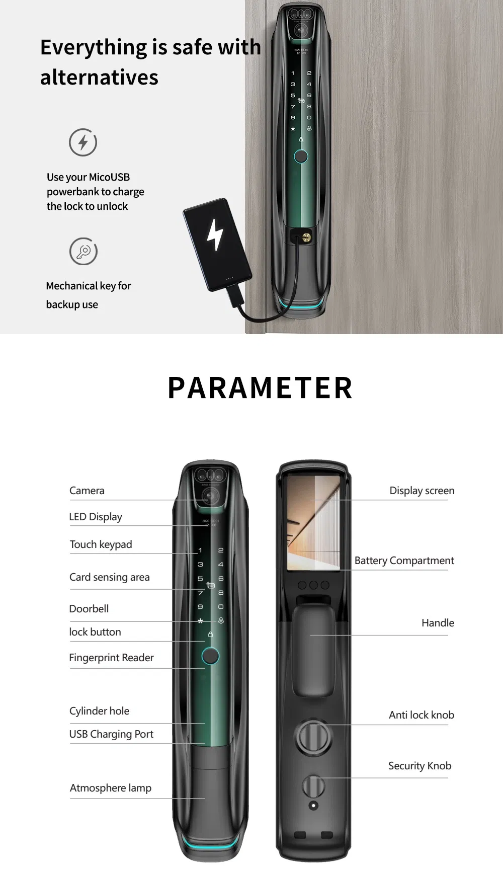 High Security Intelligent Biometric Tuya WiFi 3D Face ID Lock