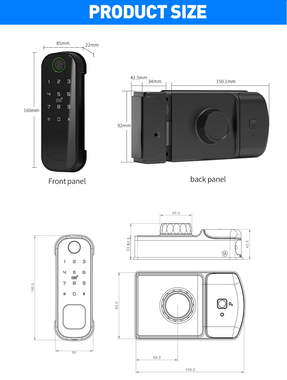 2025 Dual Side Fingerprint Security Smart Lock Tuya APP WiFi Keyless Access for Smart Home Gate Door Lock