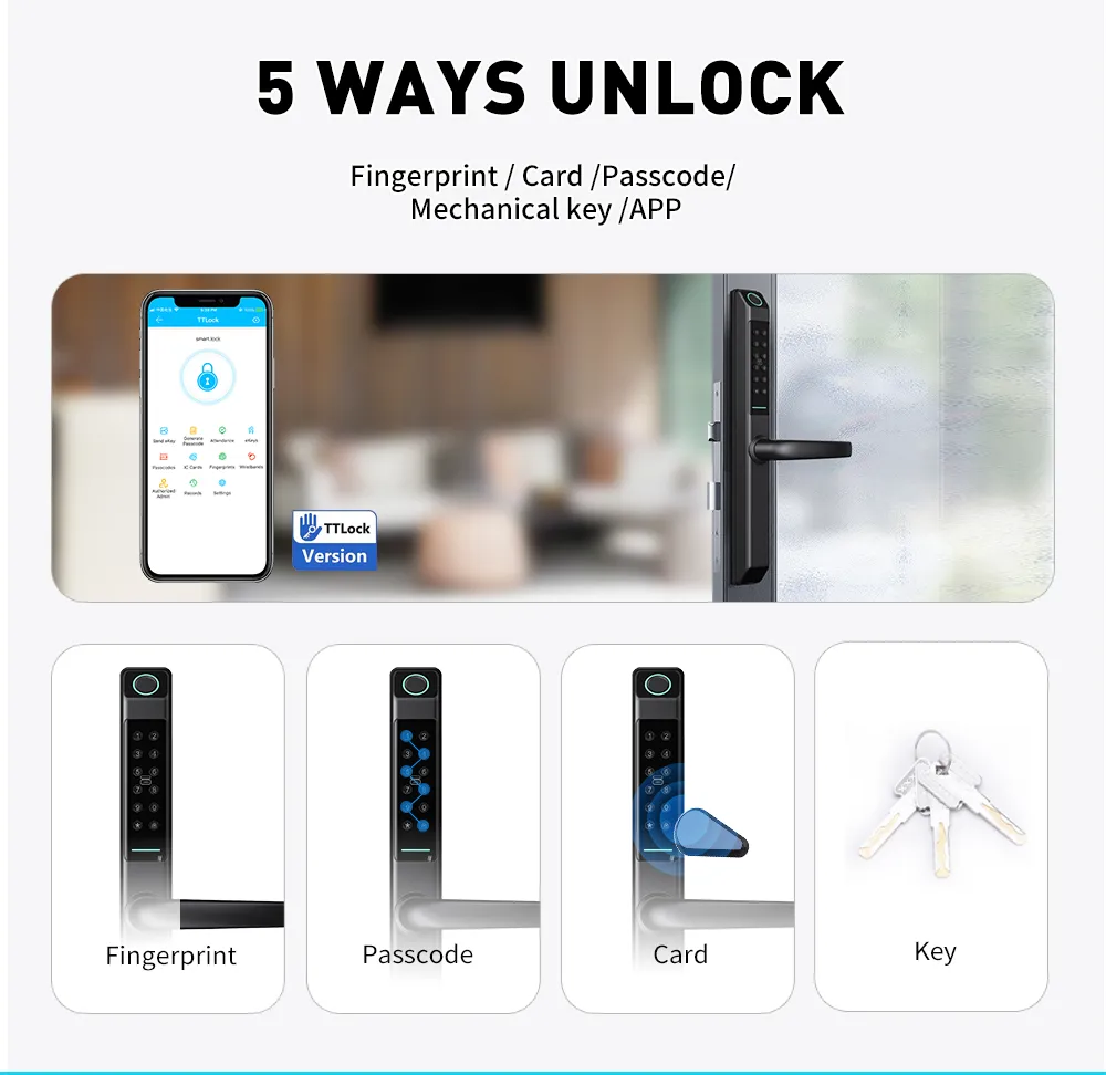 Glass Door and Wooden Door Pull Handle Electronic Security Lock Ttlock Smart Door Lock