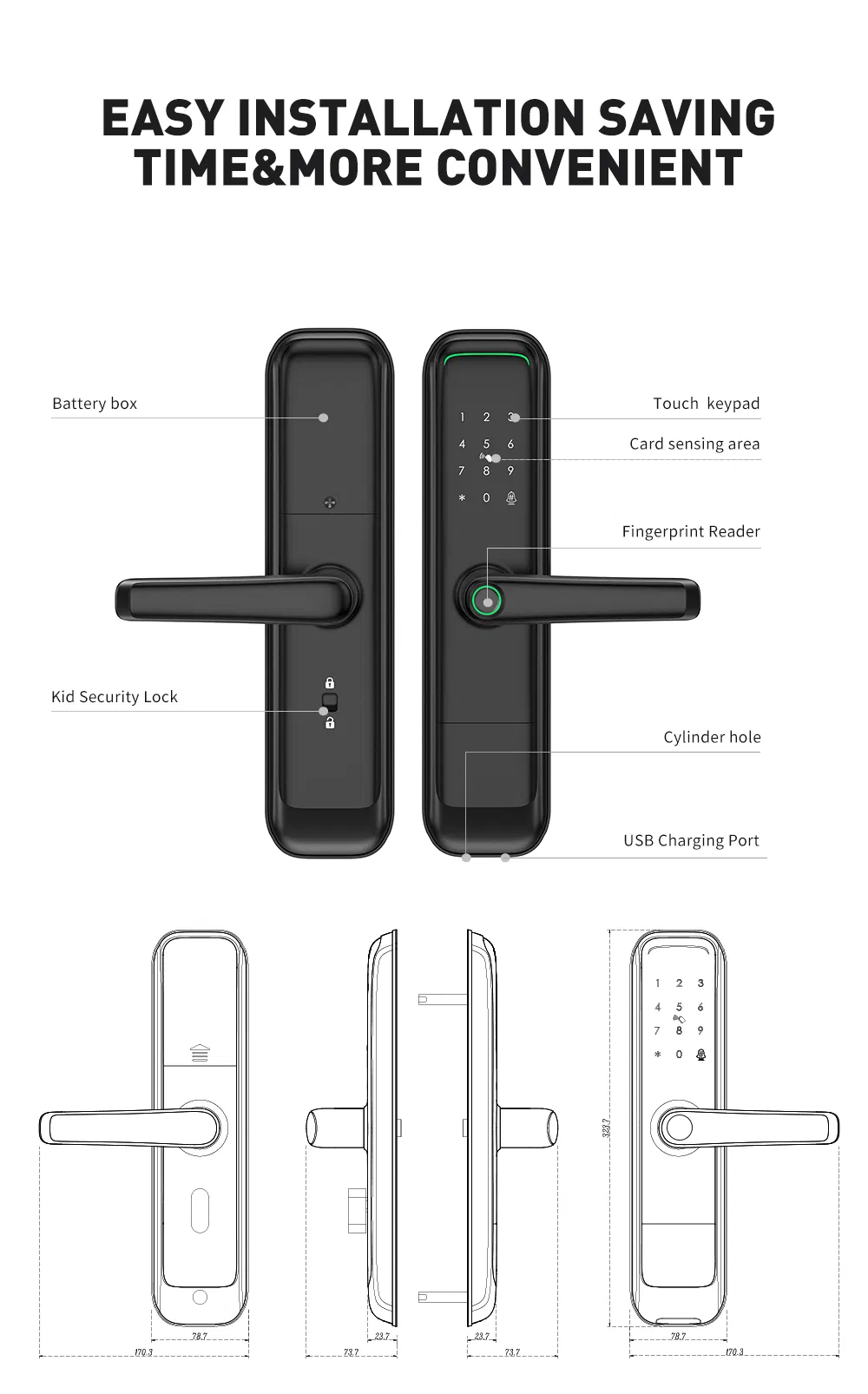 Tuya Smart Lock Fingerprint Door Lock with Touch Screen Password Electronic Locks for Hotel
