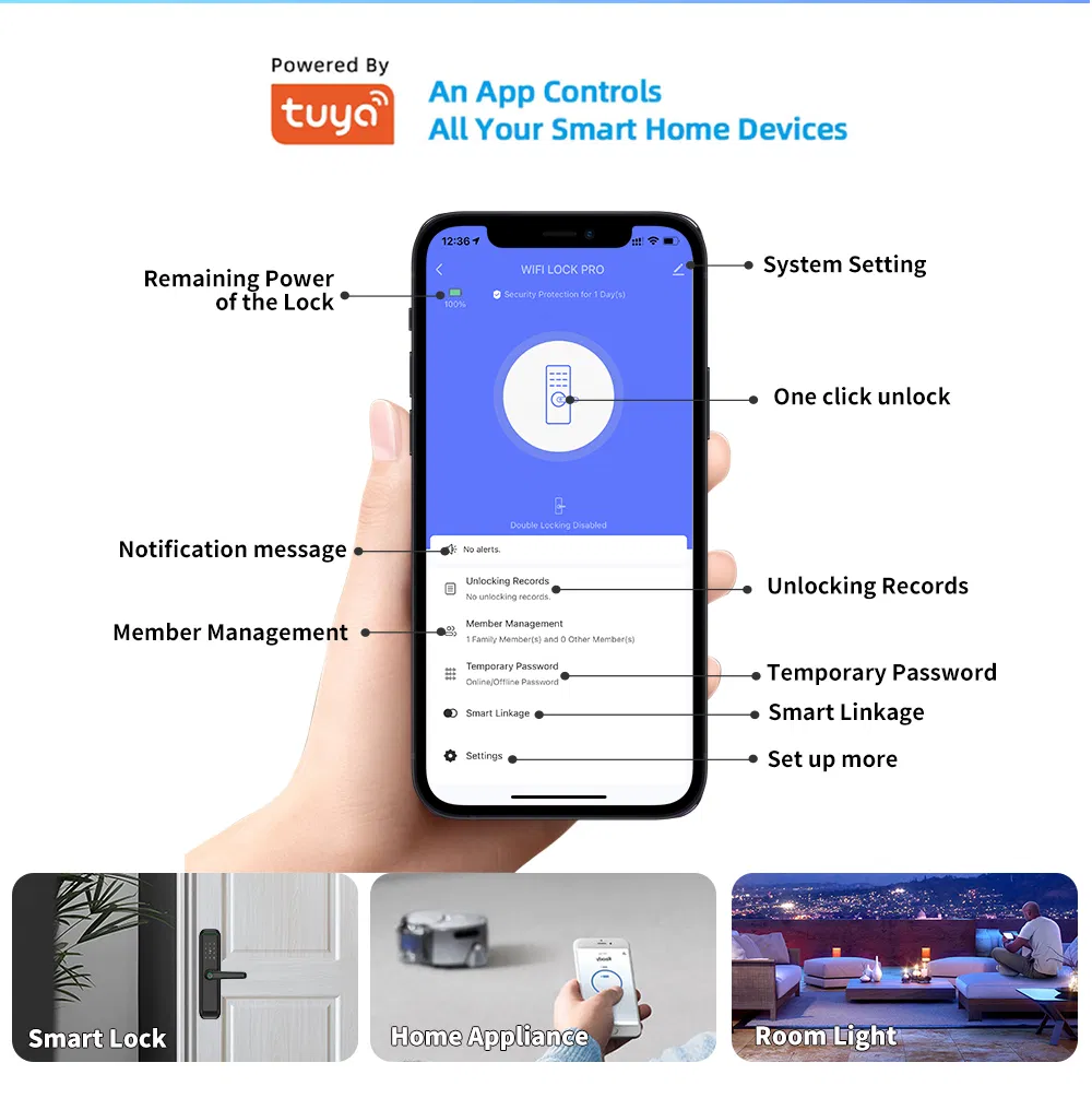 Tuya Smart Lock Fingerprint Door Lock with Touch Screen Password Electronic Locks for Hotel