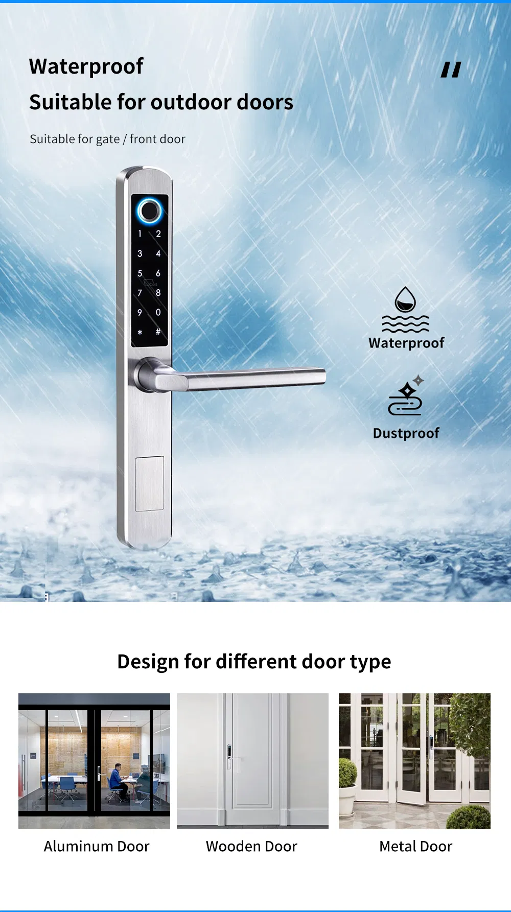 Waterproof Stainless Steel 304 Fingerprint Password Keyless Entry Tuya Samrt Lock