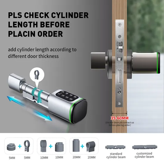 Tuya APP Adjustable Cylinder Size Waterproof Smart Cylinder Lock