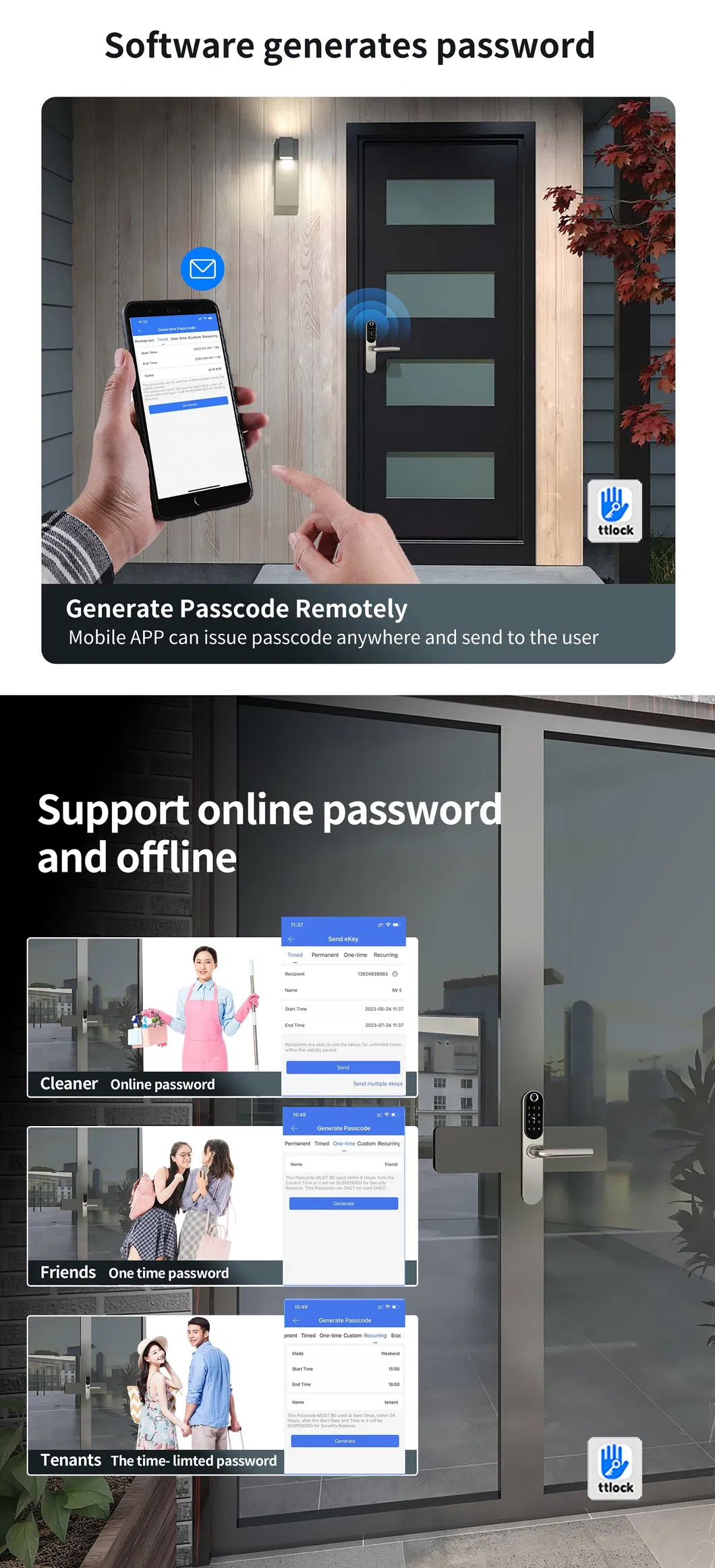 2023 304 Stainless Steel Smart Door Lock with Ttlock APP