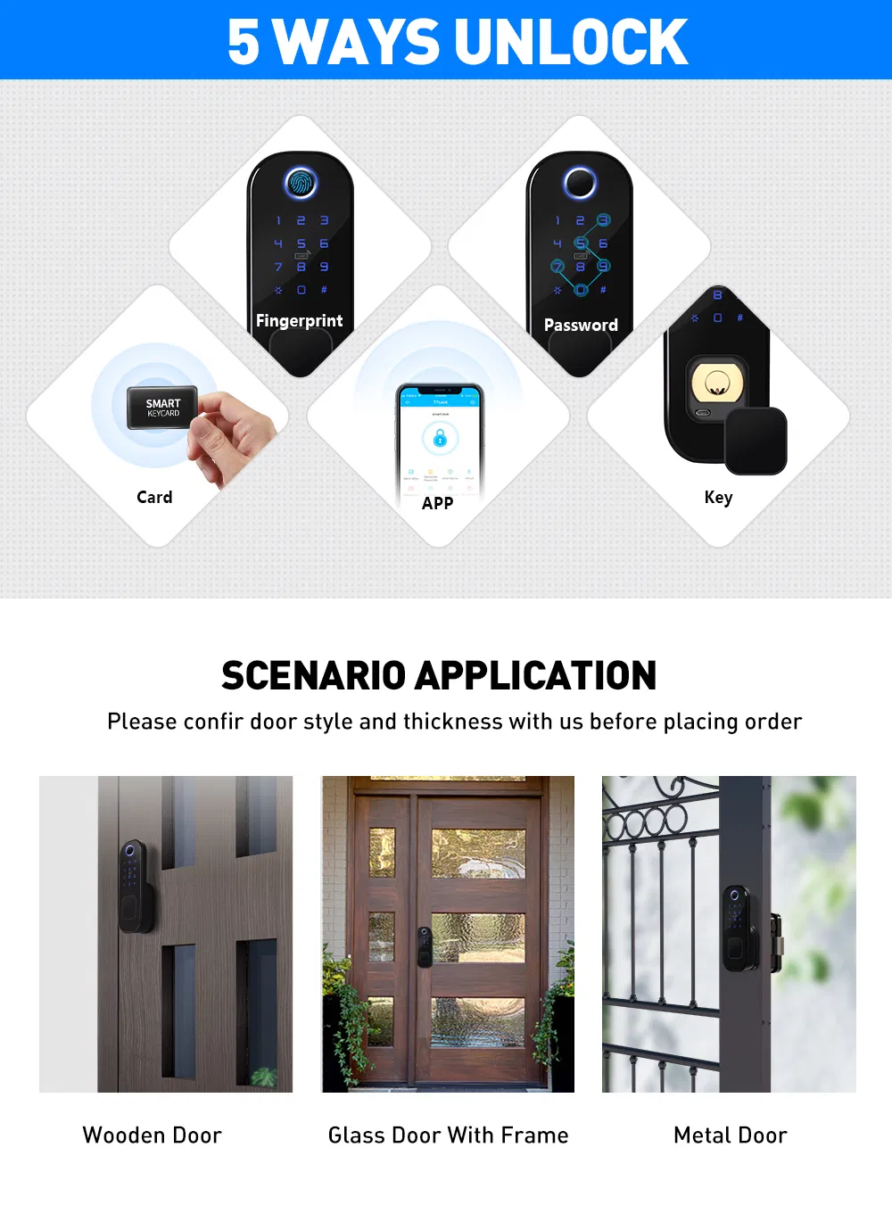 Dual Side Fingerprint Security Rim Lock Smart Lock Ttlock APP