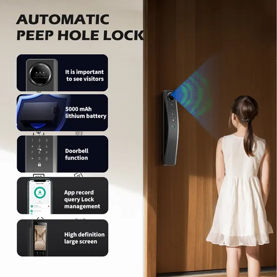 New Design Tuya Electronic Digital Sliding Handle Smart Door Lock with Camera