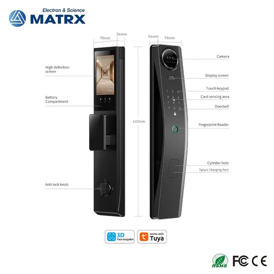 New Design Tuya Electronic Digital Sliding Handle Smart Door Lock with Camera