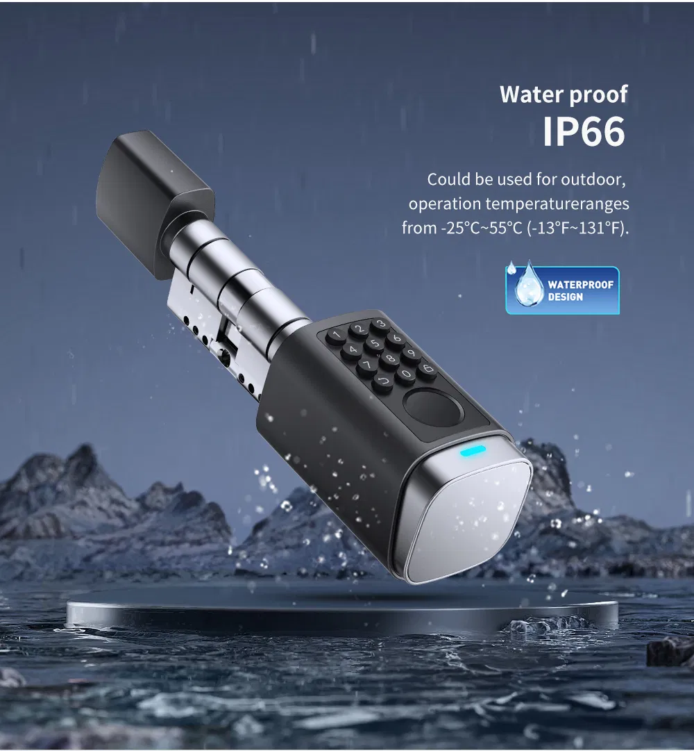 Upgraded IP66 Tuya APP Fingerprint Password Smart Cylinder Lock