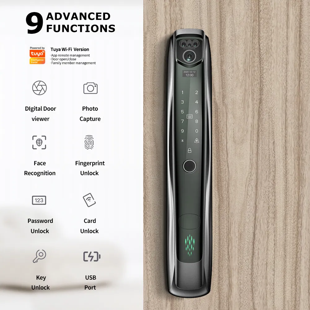 F10 3D Face Recognition Autoclose Fingerprint Digital Electronic Camera Tuya APP Wi-Fi Smart Door Lock with Eye Scanner