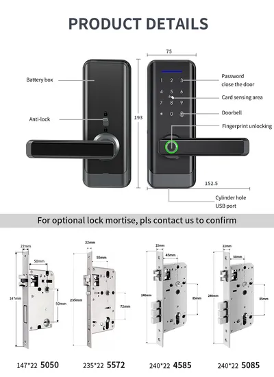 Smart Digital Handle Lock with Fingerprint Password and Tuya Function