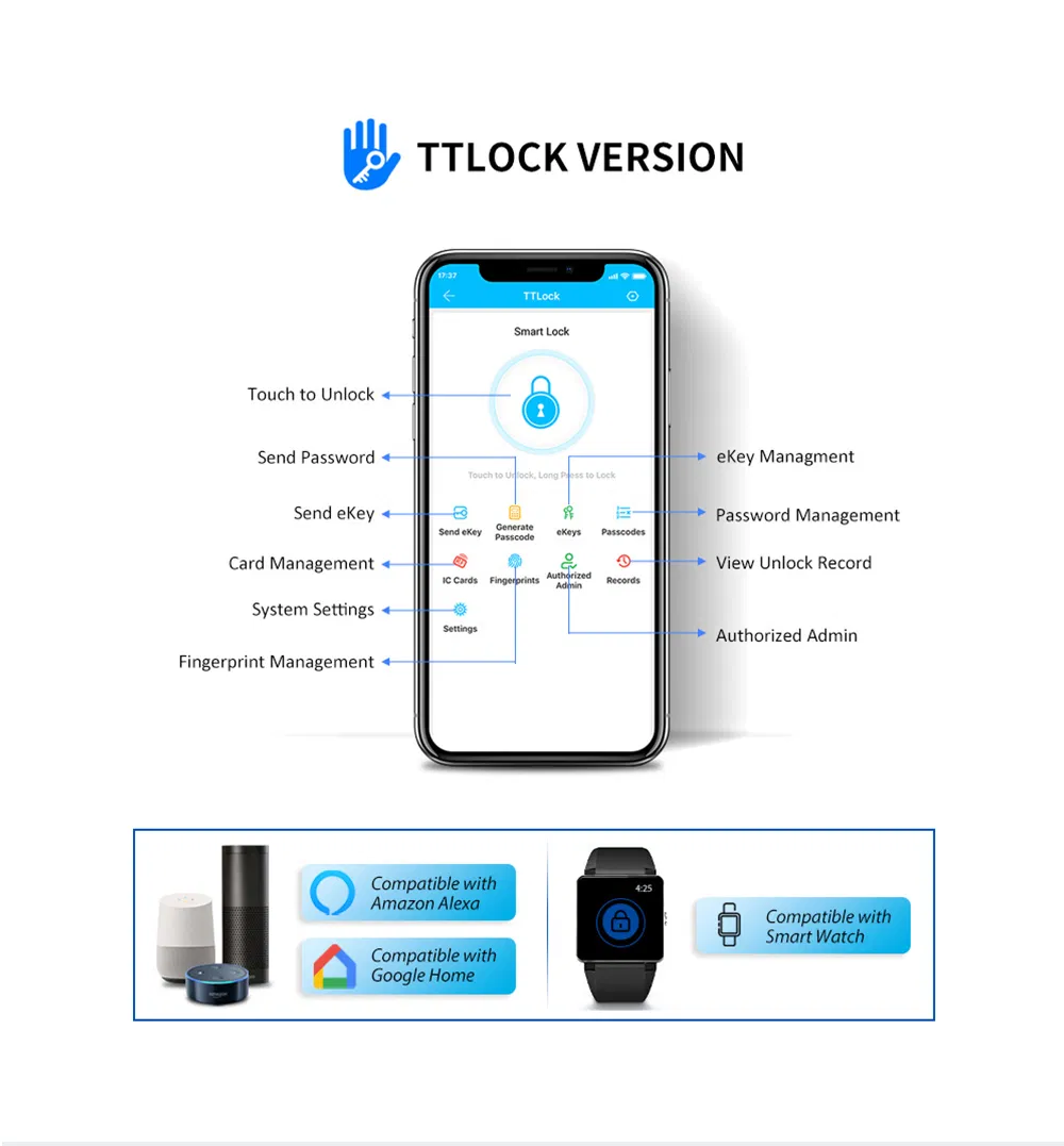IP65 Double-Sided Fingerprint Stainless Steel Smart Lock with Tuya System