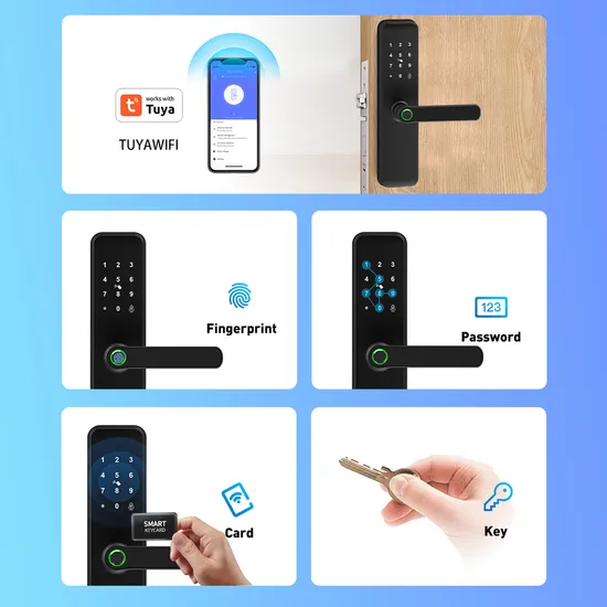 WiFi Fingerprint Handle Door Lock Long Distance Control Electronic Tuya APP