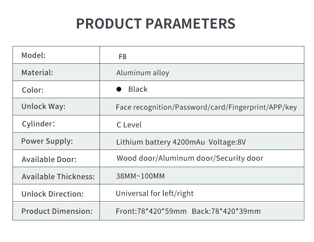 2024 New Product 6085 Mortise Luxury Matt Black Automatic 9 Languages 3D Face Recognition Smart Door Lock