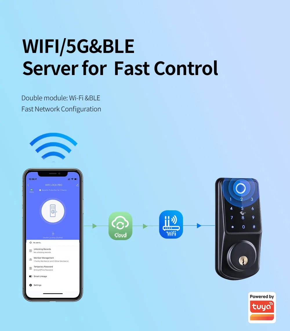 Electronic Fingerprint WiFi Tuya Code RFID Card Smart Door Lock