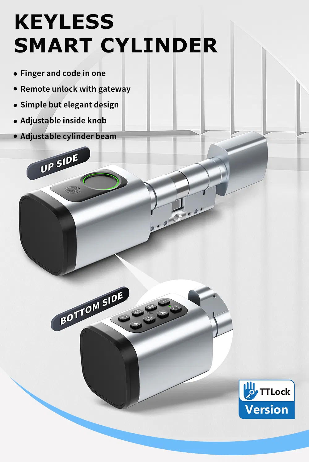 Digital Biometric Fingerprint and Password Intelligent Cylinder Smart Lock with Ttlock APP