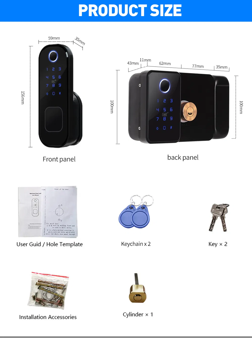 Dual Side Fingerprint Security Rim Lock Smart Lock Ttlock APP