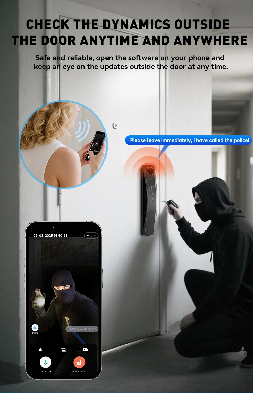 New Design Tuya Electronic Digital Sliding Handle Smart Door Lock with Camera