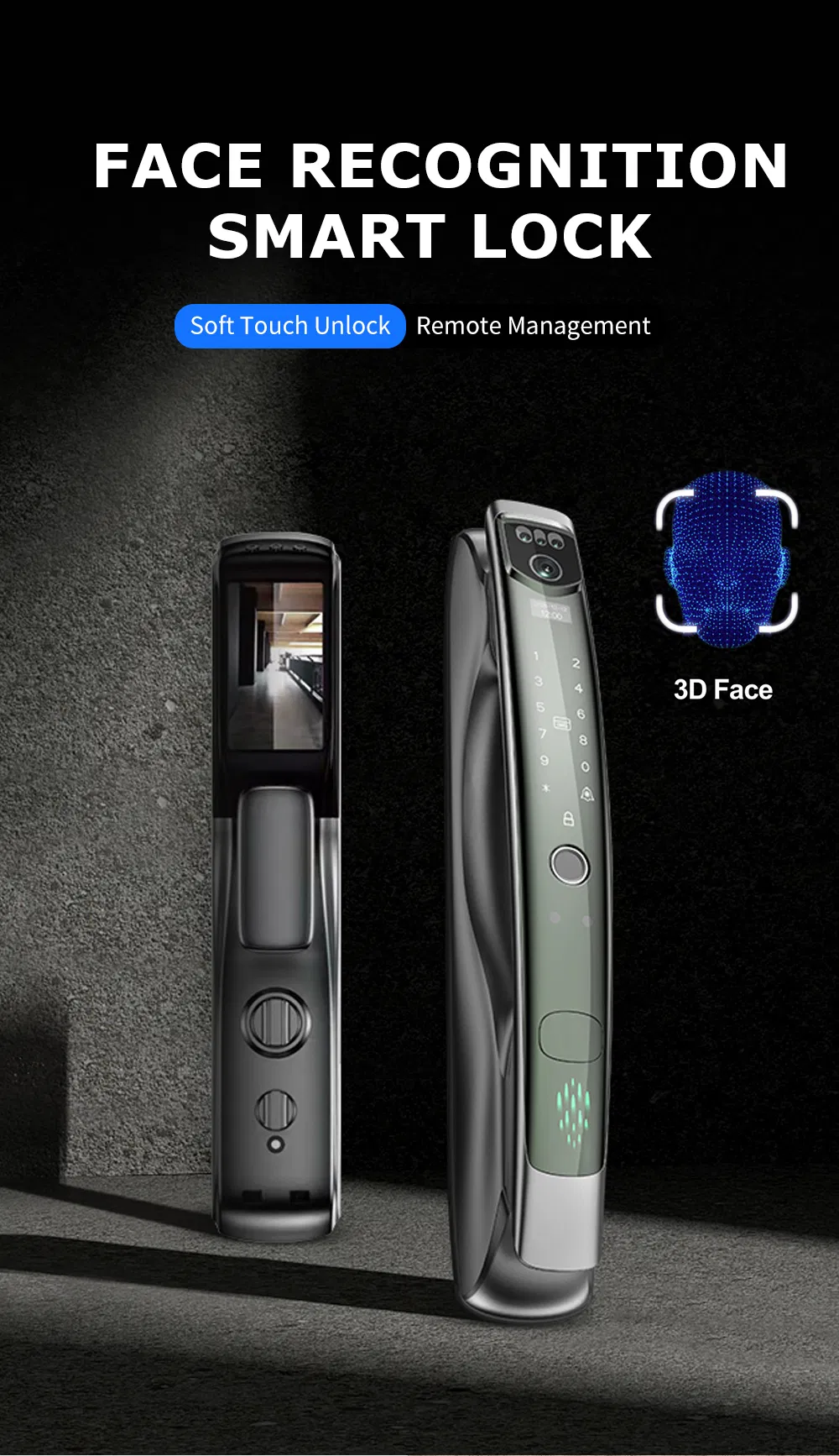 F10 3D Face Recognition Autoclose Fingerprint Digital Electronic Camera Tuya APP Wi-Fi Smart Door Lock with Eye Scanner