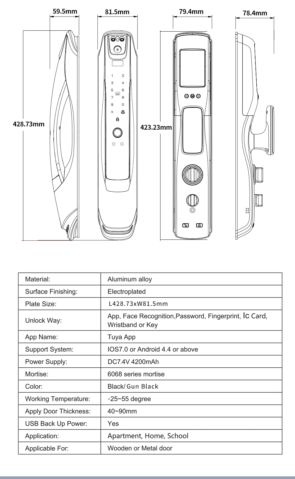 High Security Intelligent Biometric Tuya WiFi 3D Face ID Lock