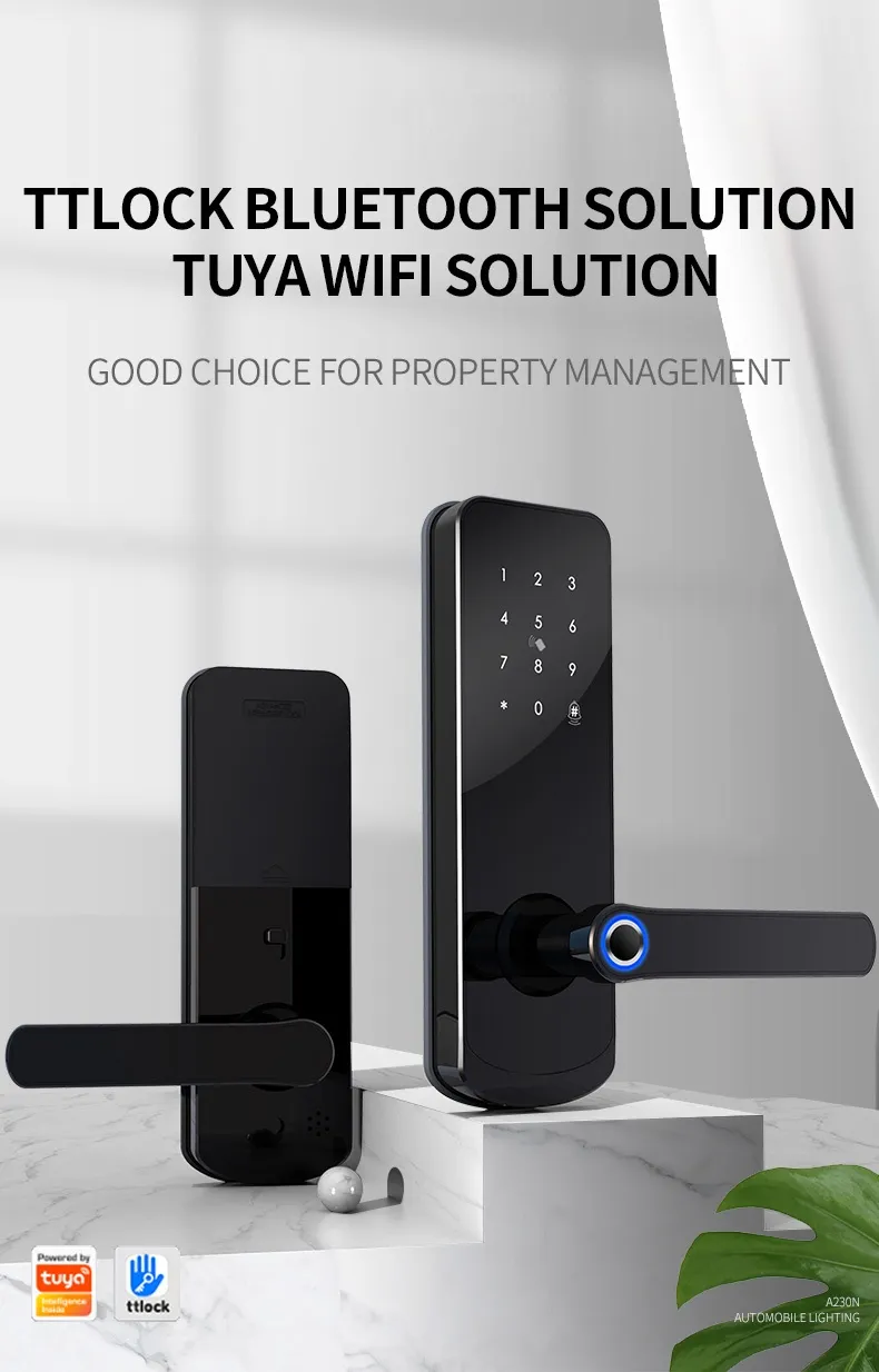 Door Handle Wireless Biometric Fingerprint Digital Cylinder WiFi Smart Door Locks