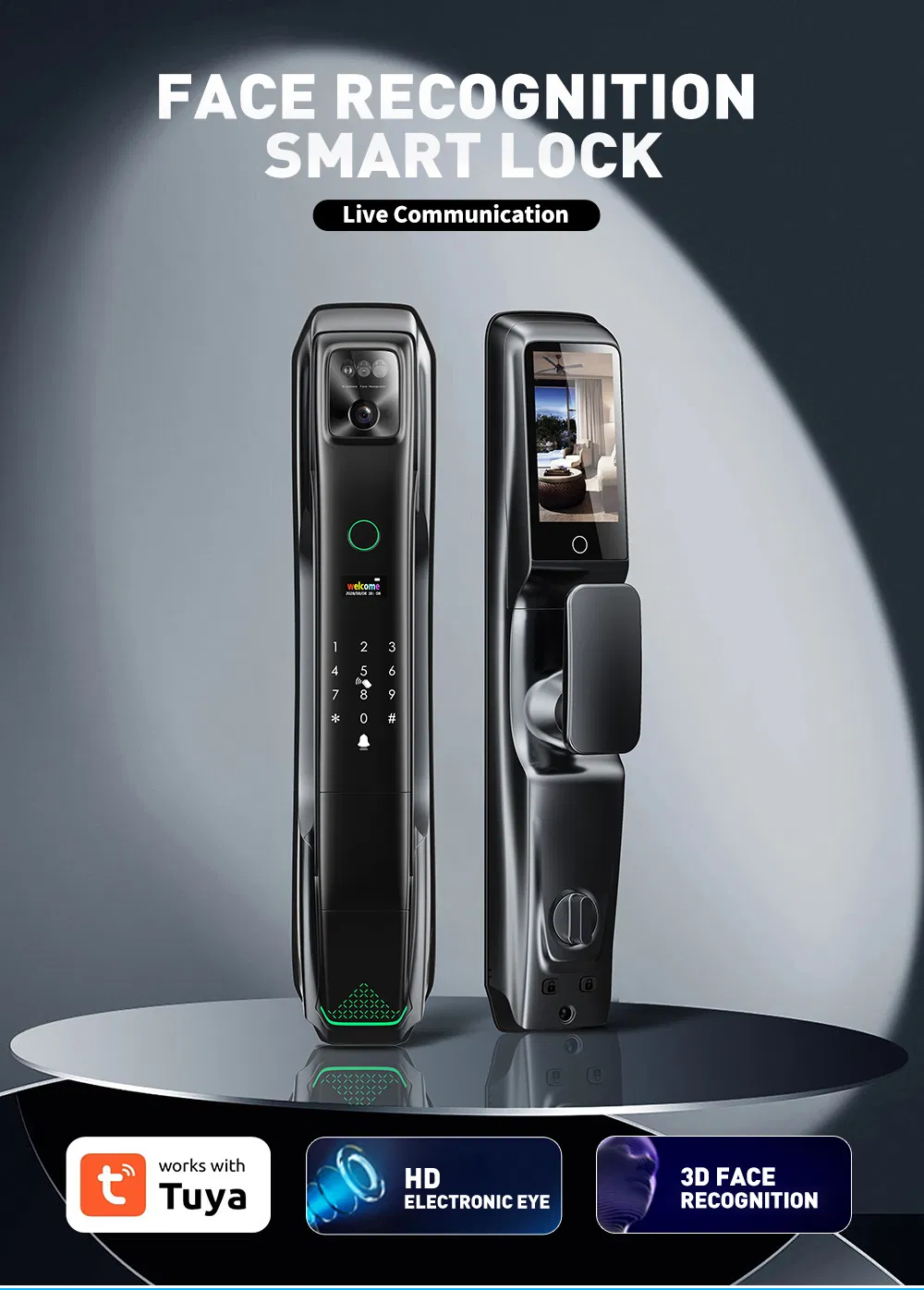 2024 New Product 6085 Mortise Luxury Matt Black Automatic 9 Languages 3D Face Recognition Smart Door Lock