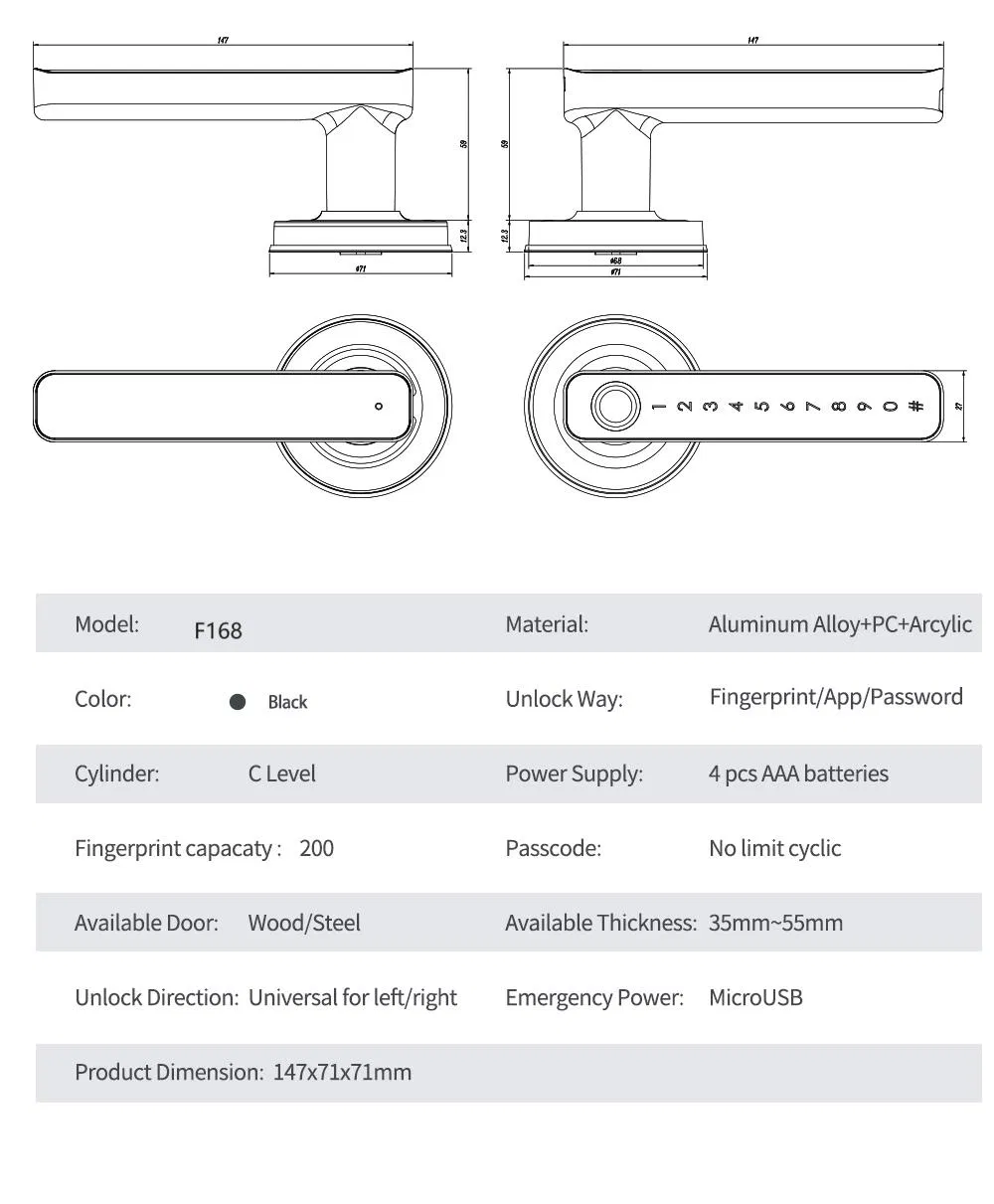 Wireless Key Card RFID Unlock Digital Tt Lock Safe Keyless Electronic Smart Door Fingerprint Handle Lock