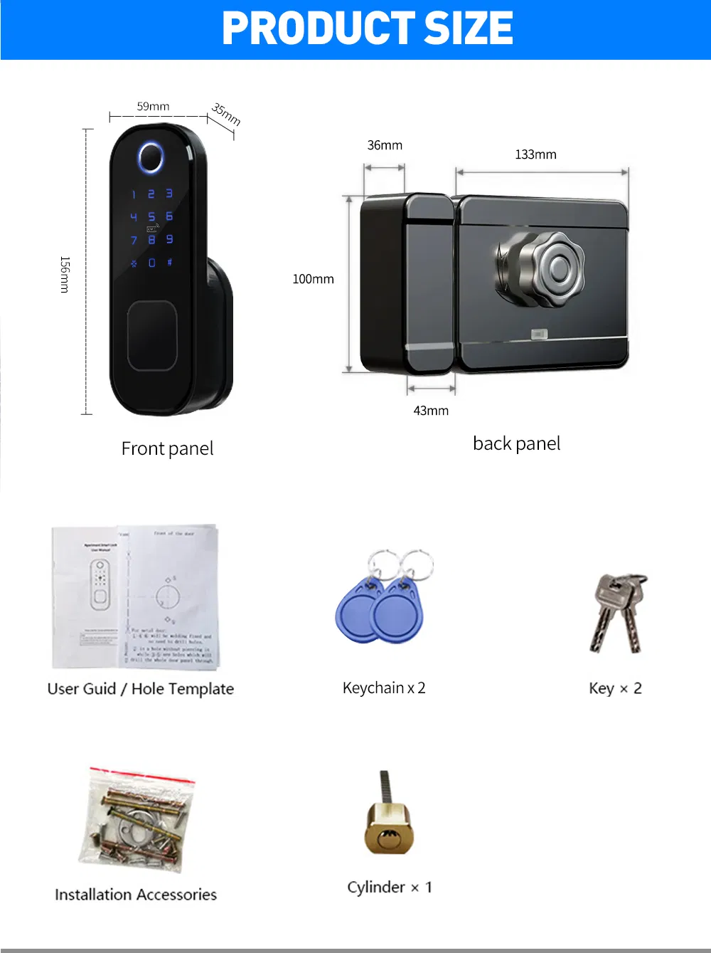 Intelligent Rental Apartment Waterproof Ttlock Tuya Optional Security Rim Lock
