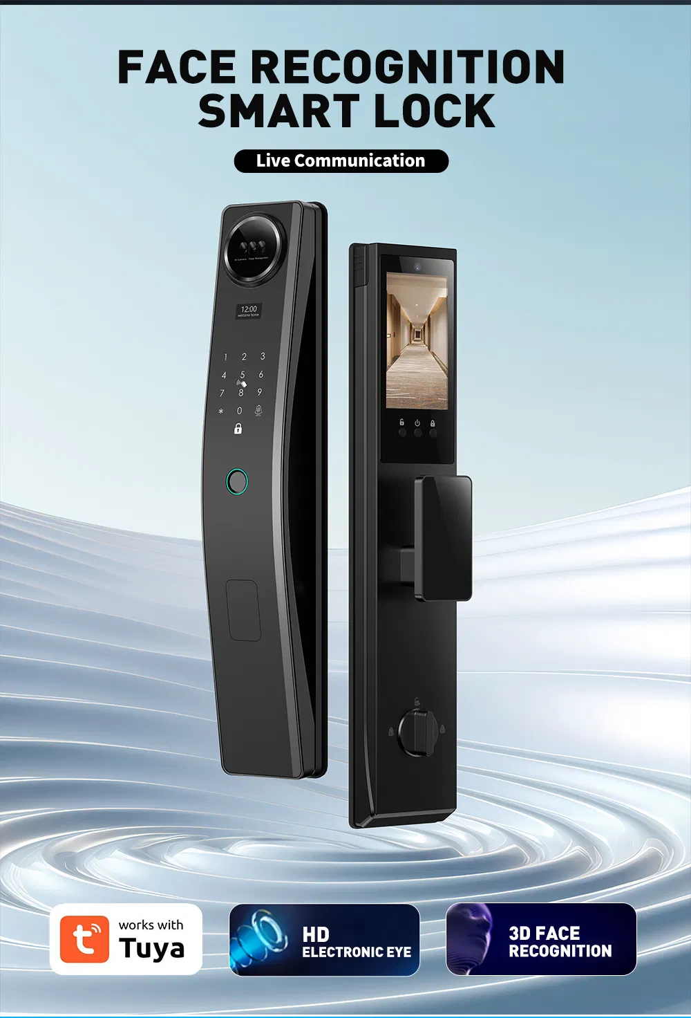 New Design Tuya Electronic Digital Sliding Handle Smart Door Lock with Camera