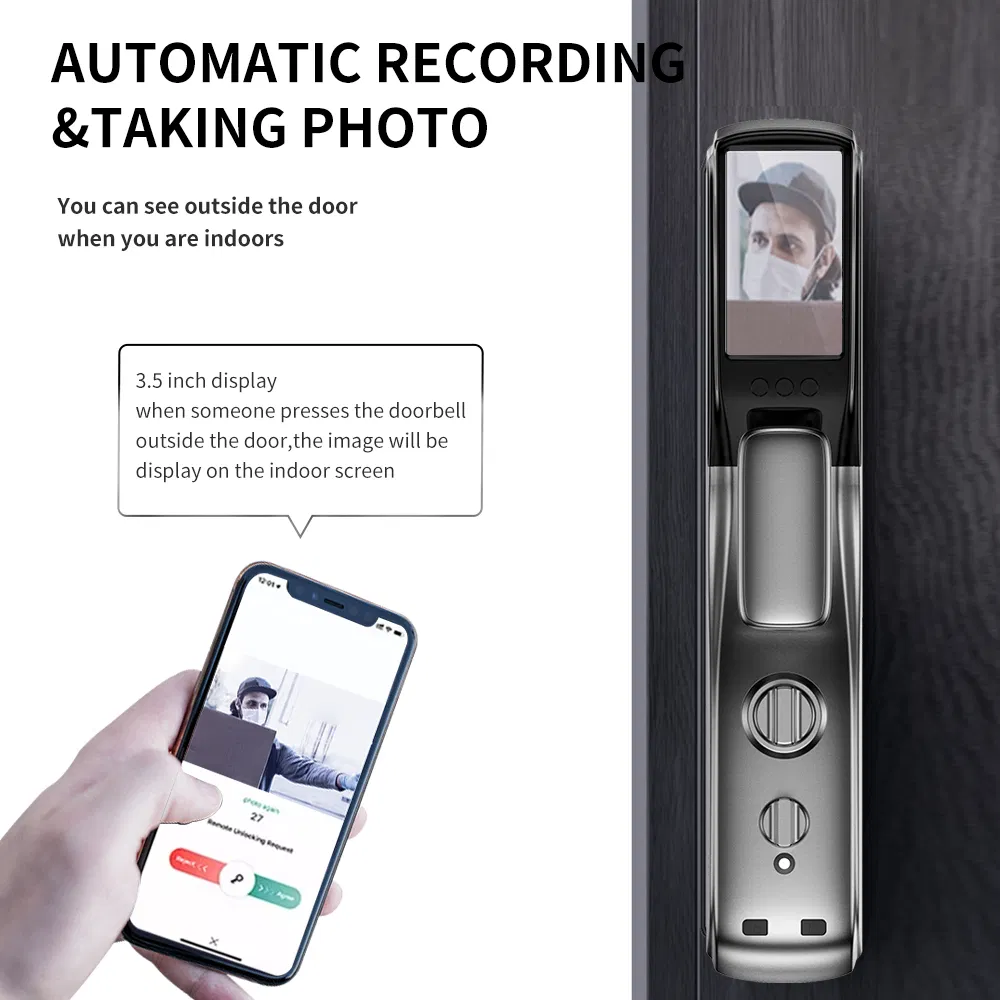 F10 3D Face Recognition Autoclose Fingerprint Digital Electronic Camera Tuya APP Wi-Fi Smart Door Lock with Eye Scanner