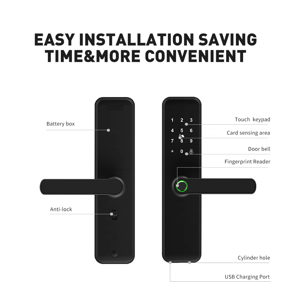WiFi Fingerprint Handle Door Lock Long Distance Control Electronic Tuya APP
