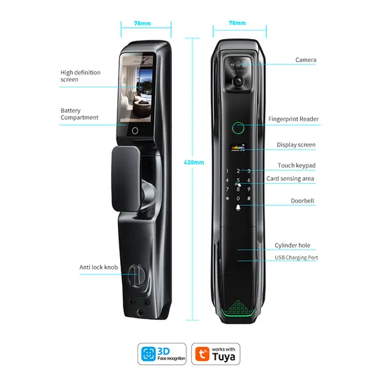 2024 New Product 6085 Mortise Luxury Matt Black Automatic 9 Languages 3D Face Recognition Smart Door Lock