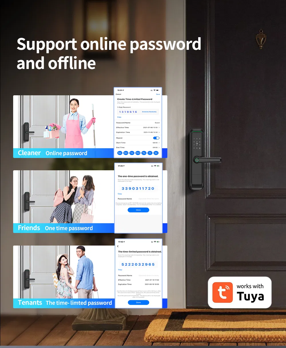 Tuya Smart Lock Fingerprint Door Lock with Touch Screen Password Electronic Locks for Hotel