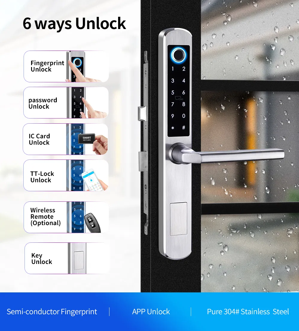 Waterproof Stainless Steel 304 Fingerprint Password Keyless Entry Tuya Samrt Lock