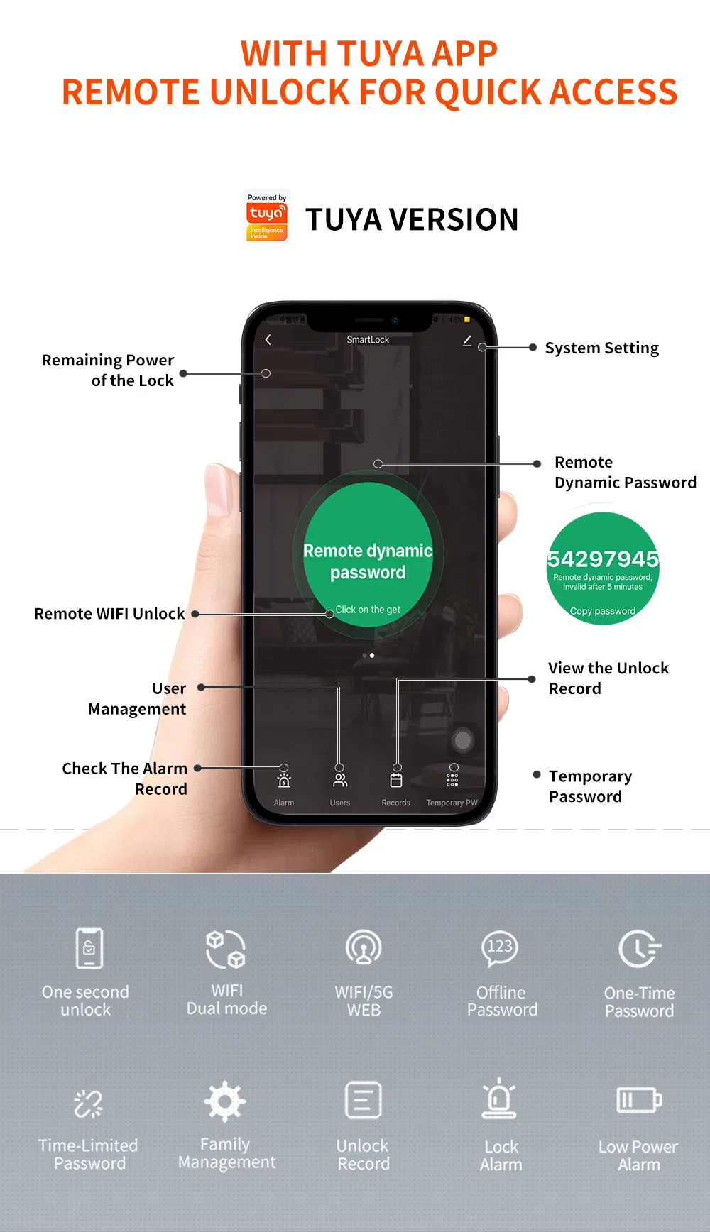 Tuya APP Fingerprint Digital Password Door Lock