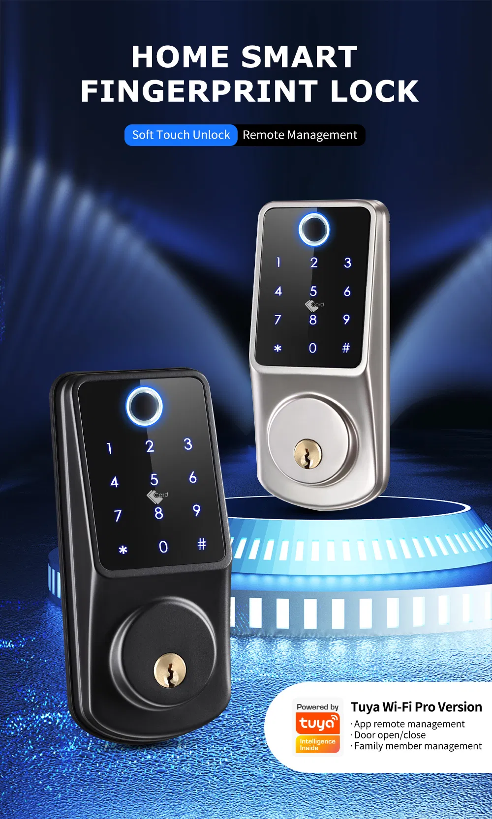 Electronic Fingerprint WiFi Tuya Code RFID Card Smart Door Lock