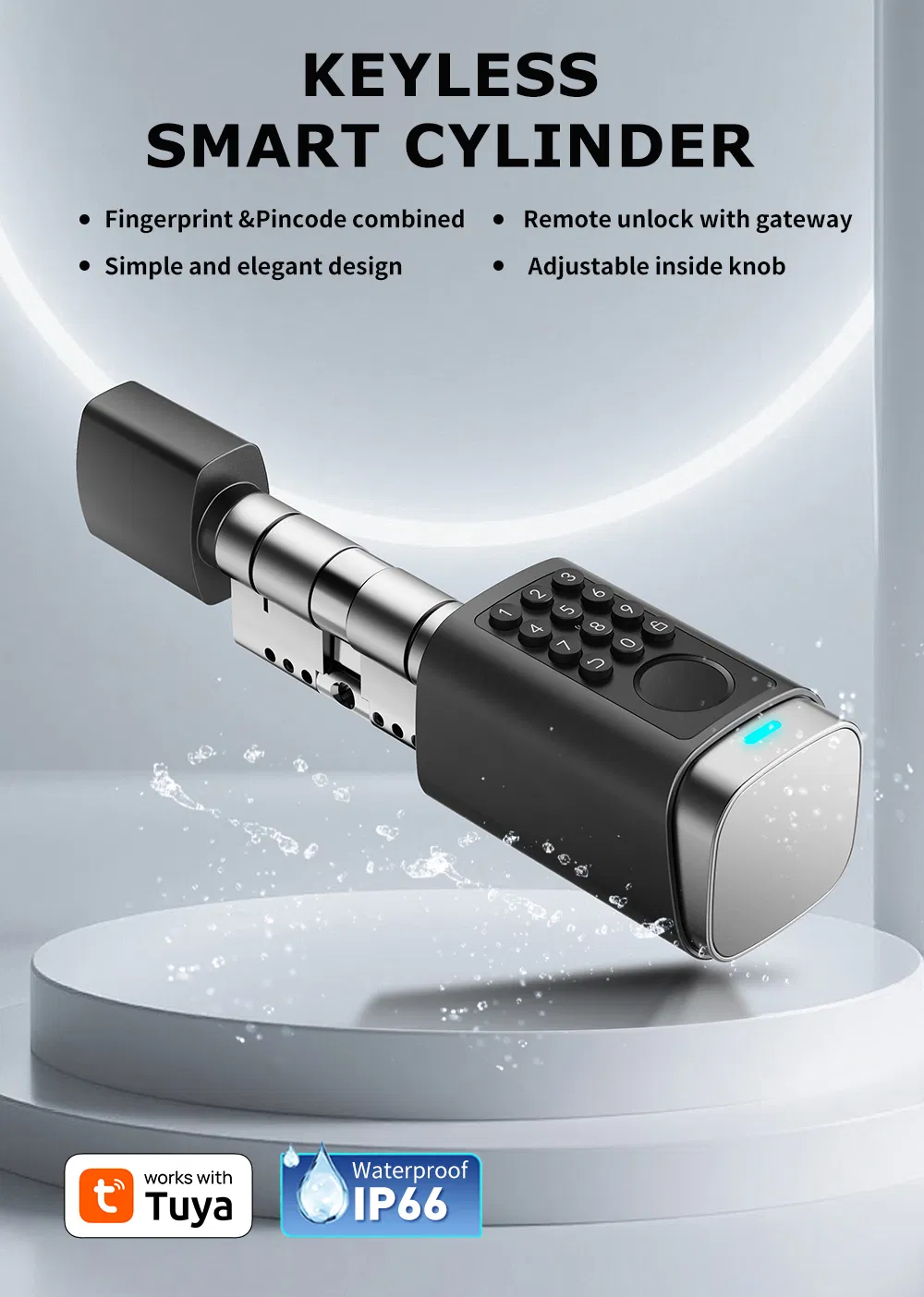 Upgraded IP66 Tuya APP Fingerprint Password Smart Cylinder Lock